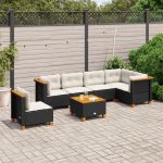 Set canapele de grădină cu perne, 7 piese, negru, poliratan GartenMobel Dekor