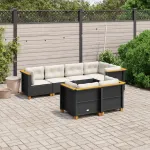 Set canapele de grădină cu perne, 7 piese, negru, poliratan GartenMobel Dekor