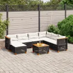 Set mobilier de grădină cu perne, 8 piese, negru, poliratan GartenMobel Dekor