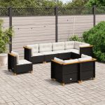 Set mobilier de grădină cu perne, 8 piese, negru, poliratan GartenMobel Dekor