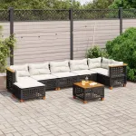 Set mobilier de grădină cu perne, 8 piese, negru, poliratan GartenMobel Dekor