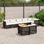 Set mobilier de grădină cu perne, 9 piese, negru, poliratan GartenMobel Dekor