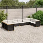Set canapele de grădină cu perne, 10 piese, negru, poliratan GartenMobel Dekor