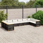 Set canapele de grădină cu perne, 10 piese, negru, poliratan GartenMobel Dekor