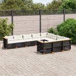 Set canapele de grădină cu perne, 10 piese, negru, poliratan GartenMobel Dekor