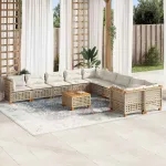 Set canapele de grădină cu perne, 11 piese, bej, poliratan GartenMobel Dekor