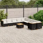 Set canapele de grădină cu perne, 11 piese, negru, poliratan GartenMobel Dekor