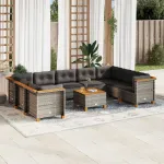Set mobilier de grădină cu perne, 10 piese, gri, poliratan GartenMobel Dekor