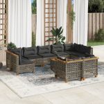 Set mobilier de grădină cu perne, 10 piese, gri, poliratan GartenMobel Dekor