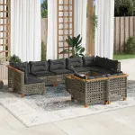 Set mobilier de grădină cu perne, 10 piese, gri, poliratan GartenMobel Dekor