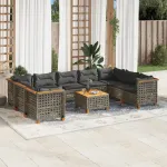Set mobilier de grădină cu perne, 10 piese, gri, poliratan GartenMobel Dekor