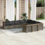 Set mobilier de grădină cu perne, 10 piese, gri, poliratan GartenMobel Dekor