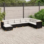 Set mobilier de grădină cu perne, 8 piese, negru, poliratan GartenMobel Dekor