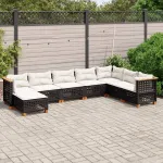 Set mobilier de grădină cu perne, 8 piese, negru, poliratan GartenMobel Dekor