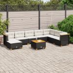 Set mobilier de grădină cu perne, 9 piese, negru, poliratan GartenMobel Dekor