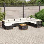 Set mobilier de grădină cu perne, 9 piese, negru, poliratan GartenMobel Dekor