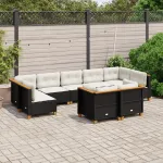 Set mobilier de grădină cu perne, 9 piese, negru, poliratan GartenMobel Dekor