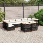 Set mobilier de grădină cu perne, 9 piese, negru, poliratan GartenMobel Dekor