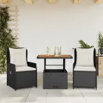 Set bistro cu perne, 3 piese, negru, poliratan GartenMobel Dekor