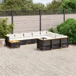 Set canapele de grădină cu perne, 11 piese, negru, poliratan GartenMobel Dekor