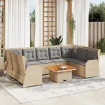 Set mobilier de grădină, 7 piese, cu perne, bej, poliratan GartenMobel Dekor