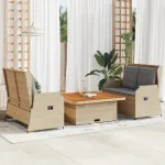 Set mobilier de grădină cu perne, 3 piese, bej, poliratan GartenMobel Dekor
