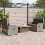 Set mobilier de grădină cu perne, 3 piese, gri, poliratan GartenMobel Dekor
