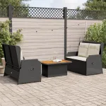 Set mobilier de grădină cu perne, 3 piese, negru, poliratan GartenMobel Dekor
