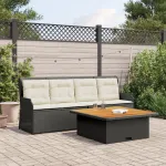 Set mobilier de grădină cu perne, 3 piese, negru, poliratan GartenMobel Dekor