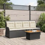 Set mobilier de grădină cu perne, 3 piese, negru, poliratan GartenMobel Dekor