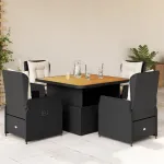 Set mobilier de grădină cu perne, 5 piese, negru, poliratan GartenMobel Dekor