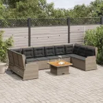 Set mobilier de grădină cu perne, 7 piese, gri, poliratan GartenMobel Dekor