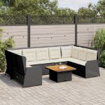 Set mobilier de grădină cu perne, 7 piese, negru, poliratan GartenMobel Dekor