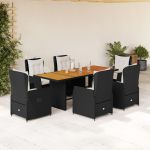 Set mobilier de grădină cu perne, 7 piese, negru, poliratan GartenMobel Dekor