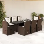 Set mobilier de grădină cu perne, 9 piese, maro, poliratan GartenMobel Dekor
