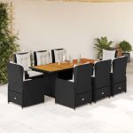 Set mobilier de grădină cu perne, 9 piese, negru, poliratan GartenMobel Dekor