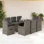 Set mobilier grădină cu perne, 9 piese, gri, poliratan GartenMobel Dekor