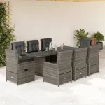 Set mobilier grădină cu perne, 9 piese, gri, poliratan GartenMobel Dekor