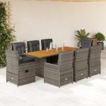 Set mobilier grădină cu perne, 9 piese, gri, poliratan GartenMobel Dekor