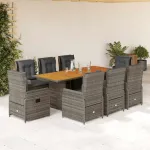Set mobilier grădină cu perne, 9 piese, gri, poliratan GartenMobel Dekor