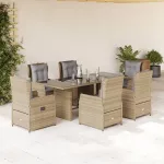Set de masă pentru grădină, 7 piese, cu perne, bej, poliratan GartenMobel Dekor