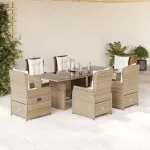 Set de masă pentru grădină, 7 piese, cu perne, bej, poliratan GartenMobel Dekor