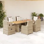 Set de masă pentru grădină, 7 piese, cu perne, bej, poliratan GartenMobel Dekor