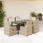 Set de masă pentru grădină, 7 piese, cu perne, bej, poliratan GartenMobel Dekor