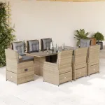 Set de masă pentru grădină, 9 piese, cu perne, bej, poliratan GartenMobel Dekor
