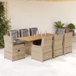 Set de masă pentru grădină, 9 piese, cu perne, bej, poliratan GartenMobel Dekor