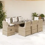 Set de masă pentru grădină, 9 piese, cu perne, bej, poliratan GartenMobel Dekor