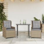 Set mobilier de grădină cu perne, 3 piese, bej, poliratan GartenMobel Dekor