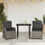 Set mobilier de grădină cu perne, 3 piese, gri, poliratan GartenMobel Dekor