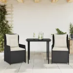 Set mobilier de grădină cu perne, 3 piese, negru, poliratan GartenMobel Dekor
